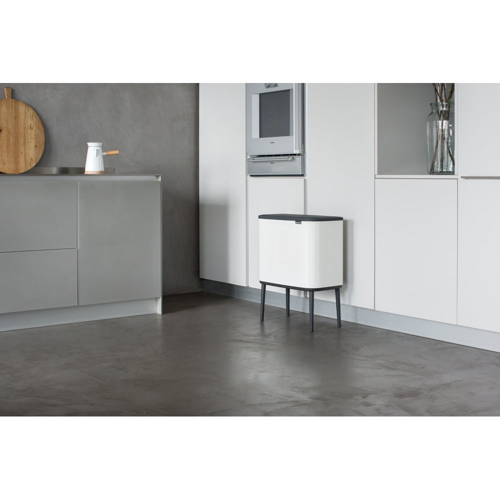 White Brabantia Bo Touch 36-litre kitchen bin on raised legs
