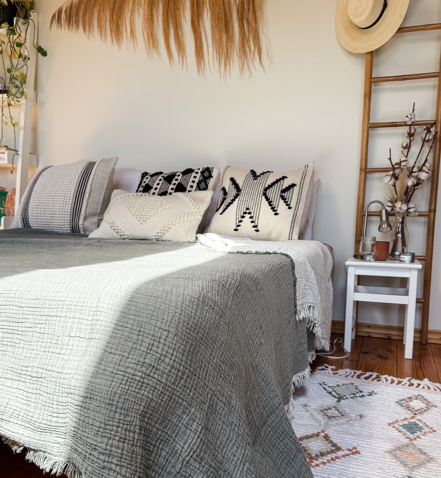 Olive green Bodrum cotton blanket by Wylde Brigade