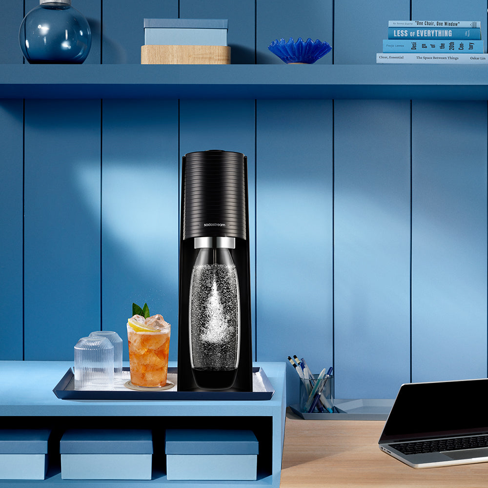 Black SodaStream TERRA used to carbonate water at home
